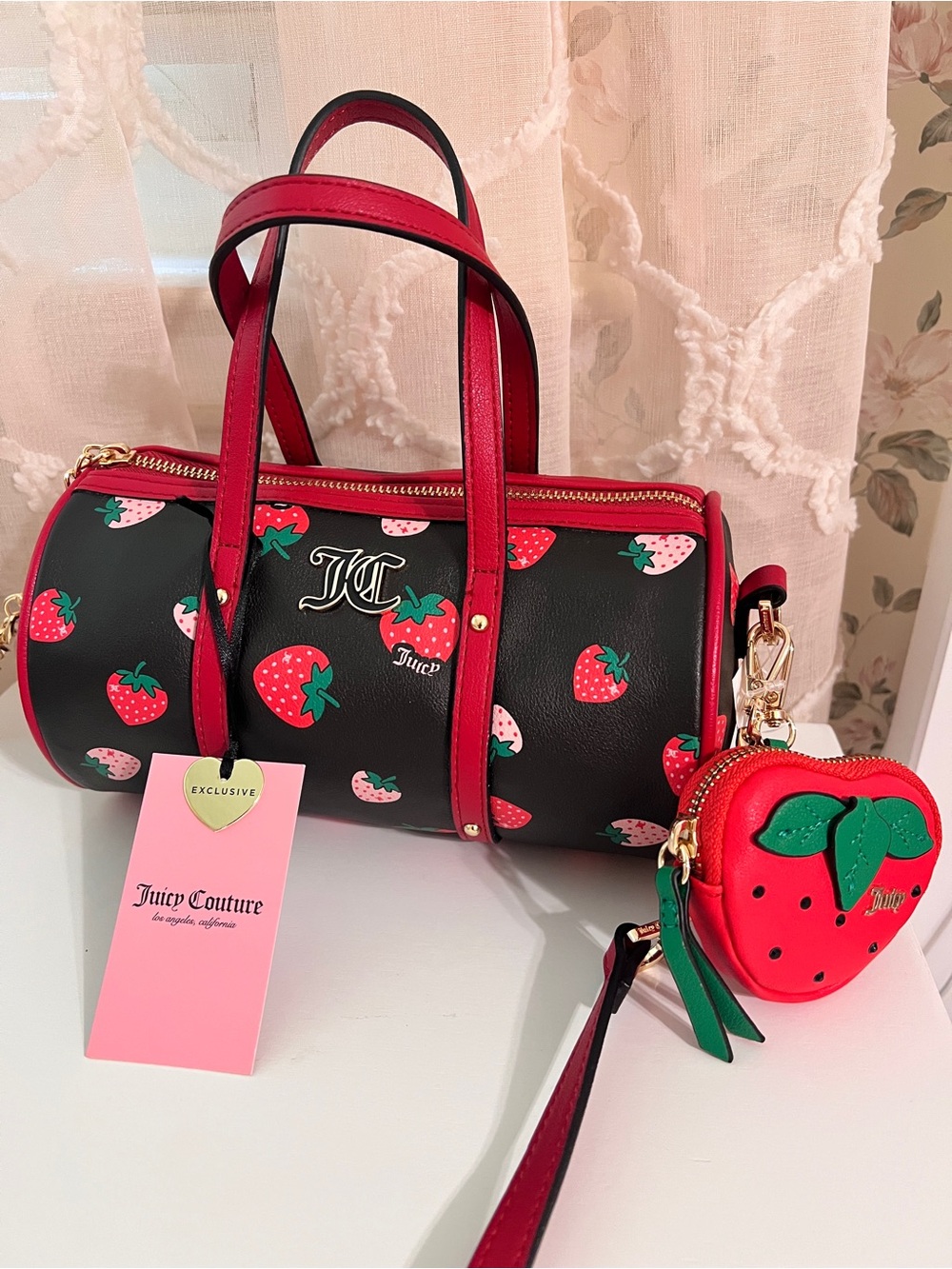 Juicy Couture Strawberry Print Barrel Bag Crossbody Mini Satchel NWT Y2K